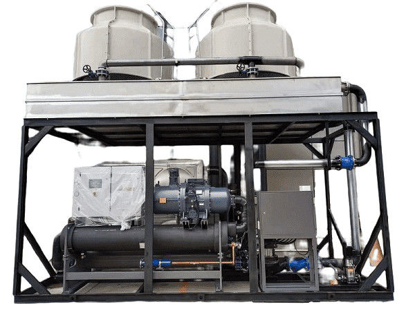 100hp nước làm mát loại vít nhiệt độ thấp máy lạnh với máy nén hai Hanbell cho máy đúc phun